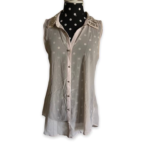 H.I.P. Womens Tank Blouse S Happening‎ in the Present Cream Bling Collar Top NEW - Picture 1 of 6